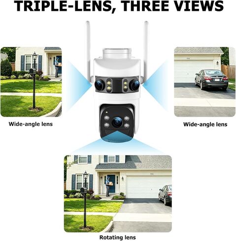 6MP Triple Lens Solar Security Cameras Wireless Outdoor, AOV 24/7 Recording in Saudi Arabia