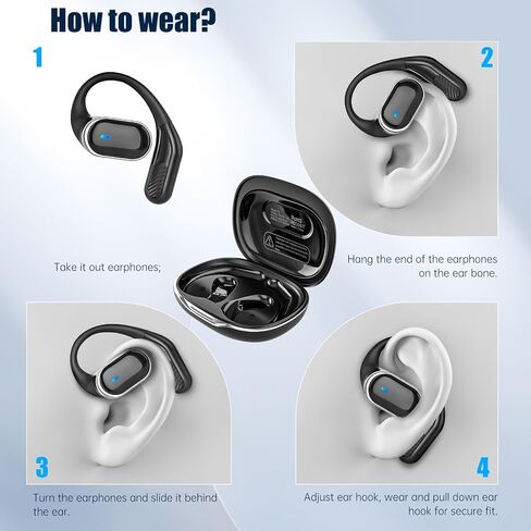 TRAUSI Wireless Earbuds Bluetooth 5.4 Headphones, IPX7 Waterproof Stereo Earphones with Noise Cancelling Mic, Open Ear Buds with Ergonomic Ear Hook for Fitness/Sports/Travel (Black) in Saudi Arabia