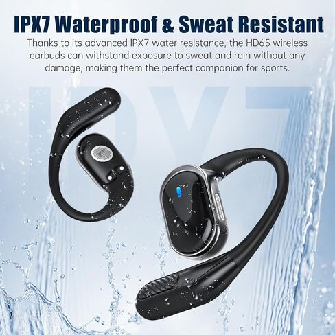 TRAUSI Wireless Earbuds Bluetooth 5.4 Headphones, IPX7 Waterproof Stereo Earphones with Noise Cancelling Mic, Open Ear Buds with Ergonomic Ear Hook for Fitness/Sports/Travel (Black) in Saudi Arabia