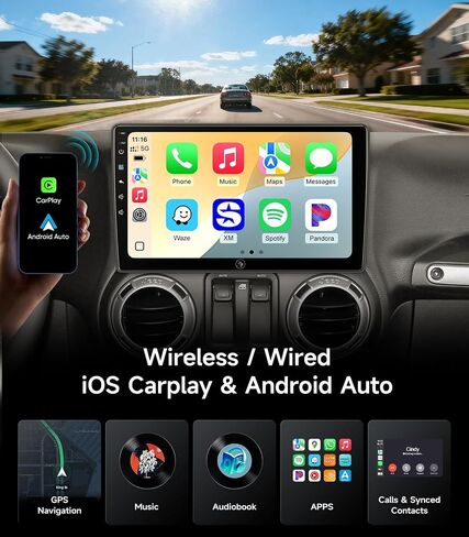 Car Radio for Jeep Wrangler JK & Dodge Ram, Wireless CarPlay Android Auto in Kuwait