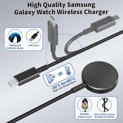 Watch Charger for Samsung Galaxy Watch Charger, 6FT Long Type C GalaxyWatch Charging Cable with USB C Fast Wall Charging Adapter for Samsung Galaxy Watch 8/8 Classic, 7/6/Ultra, 5/5 Pro/4/3/Active 2/1 in Kuwait