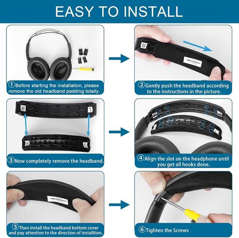 GEVO Headband Pad Kit Replacement for Bose QC35 & QuietComfort 35 II (QC35 ii) QC45 QuietComfort 45 Headphones, Easy to Install DIY Headphones Headband Repair Tools (Silver) in Saudi Arabia