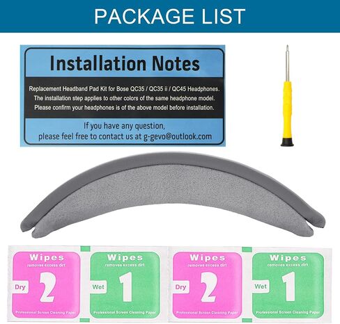 GEVO Headband Pad Kit Replacement for Bose QC35 & QuietComfort 35 II (QC35 ii) QC45 QuietComfort 45 Headphones, Easy to Install DIY Headphones Headband Repair Tools (Silver) in Saudi Arabia