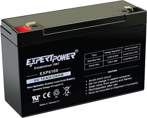 ExpertPower EXP6100 6V 10Ah - SLA AGM 6V Battery for Emergency Light, Deer Feeder, Solar Storage, Electric Scooters, 6 Volt Battery Rechargeable, Lead Acid Batteries Replacement (F1 Terminal) in Saudi Arabia