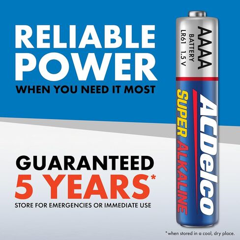 ACDelco 10-Count AAAA Batteries, Maximum Power Super Alkaline Battery, Use for Glucose Meters and Blood Monitors, 5-Year Shelf Life in Saudi Arabia