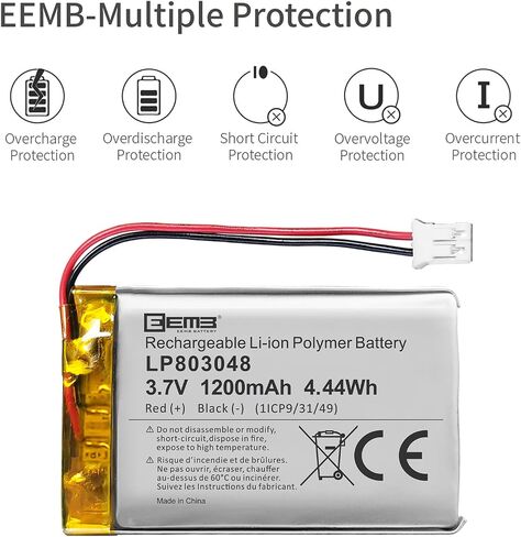 EEMB 3.7V 803048 1200mAh Lipo Battery Rechargeable JST 2.0mm, 1-Pack in Kuwait