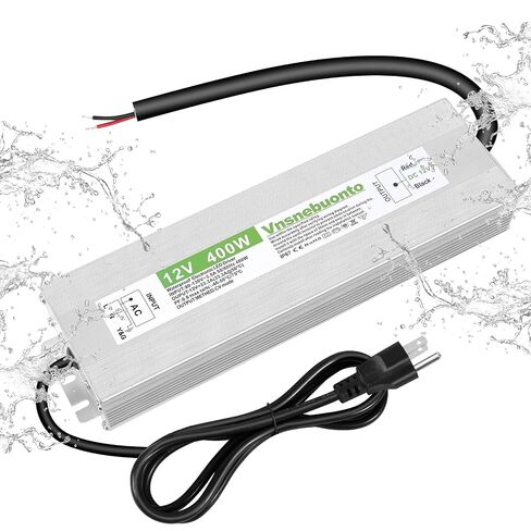 12V Power Supply 400W, 90-130V AC to 12V DC 33.3A Converter, IP67 Waterproof LED Driver, 12 Volt Low Voltage Transformer, Adapter with 3-Prong Plug for LED Light, Outdoor Indoor Use in Kuwait