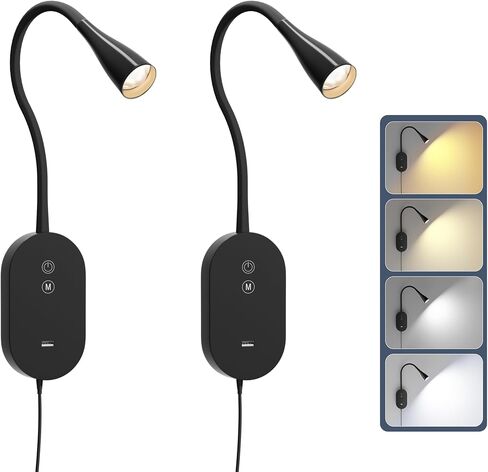 Wall Reading Light for Bed, CRI95+ LED Lamp,USB Charging,Memory Black in Saudi Arabia