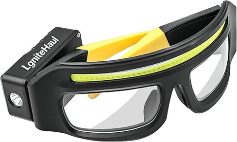 LED Safety Glasses with Lights Rechargeable Headlight with Motion Sensor and Touch Control, USB C Lighted Glasses for night Running ,Camping, Fishing, Cycling, Hiking, Hands-Free Lighting (Blue) in Kuwait
