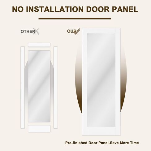 Full-Length Mirror Solid Wood Closet Barn Door, 28"x80", Soft Close in Saudi Arabia