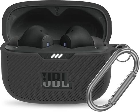 for JBL Tune 230NC TWS Case Cover, Silicone Protective Portable Scratch Shock Resistant Cover ONLY Compatible with JBL 230NC Earbuds Charging Case with Carabiner(Black) in Kuwait