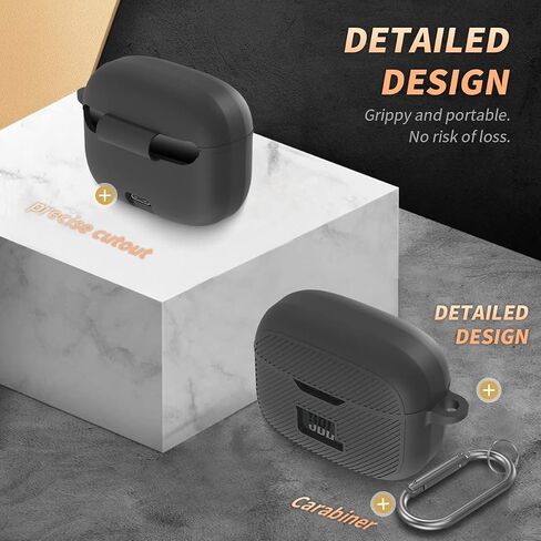 for JBL Tune 230NC TWS Case Cover, Silicone Protective Portable Scratch Shock Resistant Cover ONLY Compatible with JBL 230NC Earbuds Charging Case with Carabiner(Black) in Kuwait