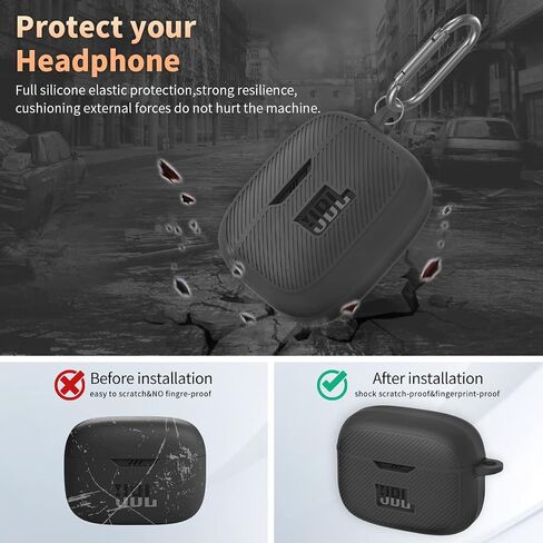 for JBL Tune 230NC TWS Case Cover, Silicone Protective Portable Scratch Shock Resistant Cover ONLY Compatible with JBL 230NC Earbuds Charging Case with Carabiner(Black) in Kuwait