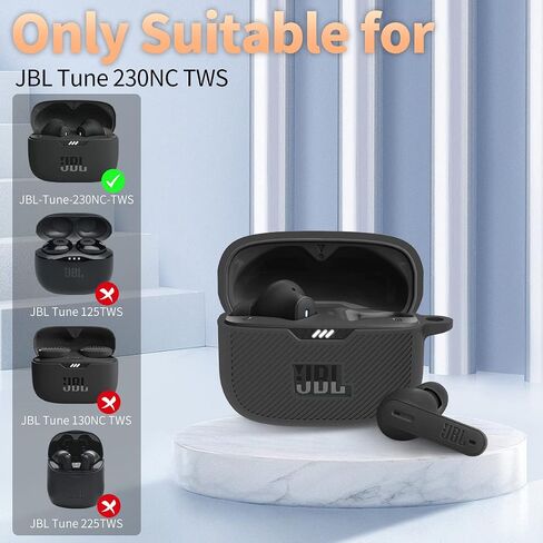 for JBL Tune 230NC TWS Case Cover, Silicone Protective Portable Scratch Shock Resistant Cover ONLY Compatible with JBL 230NC Earbuds Charging Case with Carabiner(Black) in Kuwait