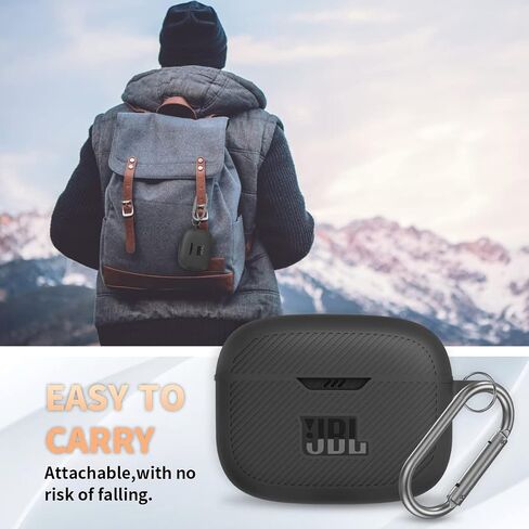 for JBL Tune 230NC TWS Case Cover, Silicone Protective Portable Scratch Shock Resistant Cover ONLY Compatible with JBL 230NC Earbuds Charging Case with Carabiner(Black) in Kuwait