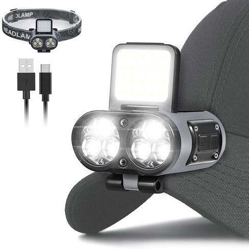 2 Pack LED Hard Hat Light, 900LM Rechargeable Dimmable Clip on Cap Lights in Kuwait