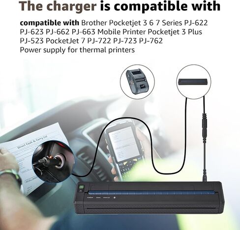 12V Car Charger for Brother PocketJet for Mobile Thermal Printer Supply in Saudi Arabia