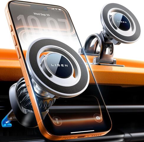LISEN for Magsafe Car Mount, Magnetic Phone Holder for Car Vent Phone Mount, Hands Free Phone Mount for Car Accessories Dashboard Windshield Vent Cell Phone Holder for iPhone Car Mount Silver Kits in Saudi Arabia