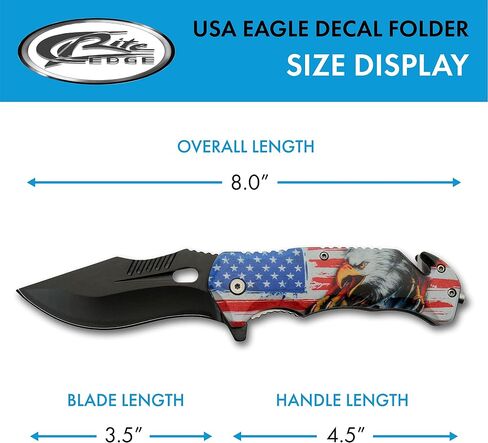 SZCO 4.75" USA Eagle Folding Pocket Knife – Patriotic EDC Folding Knife with 3.5" Black Blade, American Flag ABS Handle, Belt Clip, Glass Breaker & Seat Belt Cutter for Outdoor Use in Saudi Arabia