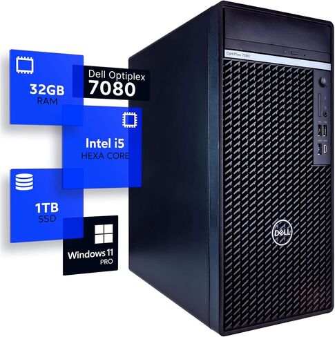 Dell Optiplex 7080 Tower Desktop Computer | Hexa Core Intel i5 (3.4) | 32GB DDR4 RAM | 1TB SSD Solid State | Windows 11 Professional | Home or Office PC (Renewed) in Kuwait