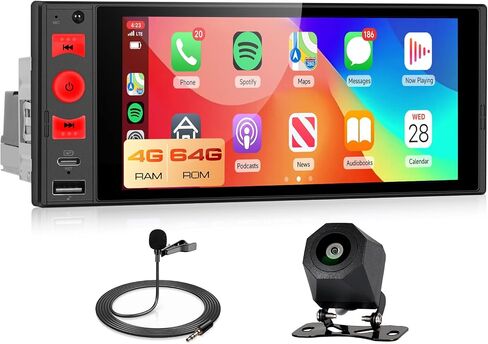 [4+64GB] Single DIN CarPlay Car Stereo Wireless Android Auto, Upriding 6" Touch Screen Android13 Car Radio USB-C Head Unit Volume Knob FM Radio BT5.2 EQ Rear View Camera in Saudi Arabia