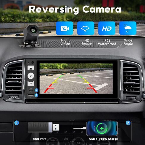 [4+64GB] Single DIN CarPlay Car Stereo Wireless Android Auto, Upriding 6" Touch Screen Android13 Car Radio USB-C Head Unit Volume Knob FM Radio BT5.2 EQ Rear View Camera in Saudi Arabia