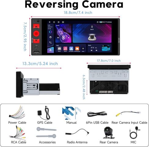 [4+64GB] Single DIN CarPlay Car Stereo Wireless Android Auto, Upriding 6" Touch Screen Android13 Car Radio USB-C Head Unit Volume Knob FM Radio BT5.2 EQ Rear View Camera in Saudi Arabia