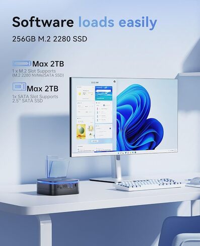 KAMRUI AK1PLUS Mini Computer, 12GB LPDDR5 256GB M.2 SSD, Intel Processor N100 (Up to 3.4GHz), Mini Desktop Computer Support 4K Dual Display, WiFi 5, BT 4.2, Gigabit Ethernet, Business Office PC in Kuwait