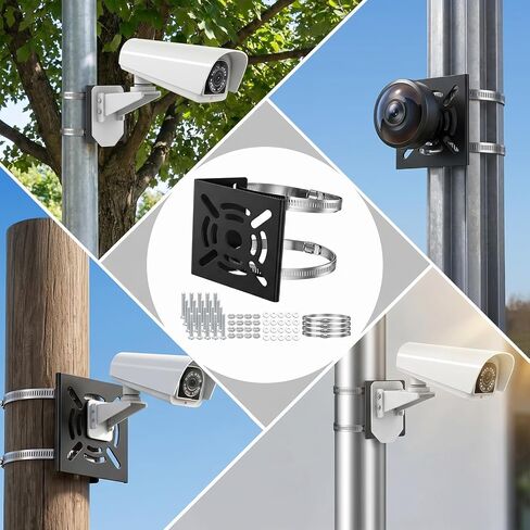 4 Pack Universal Vertical Pole Mount, Heavy Duty Steel Wall Bracket for Security Camera with 8 Adjustable Loops, Fit 0-3.9 Inch Posts, Ideal for CCTV Solar Panel LED Stage Light, Ivory Finish in Kuwait