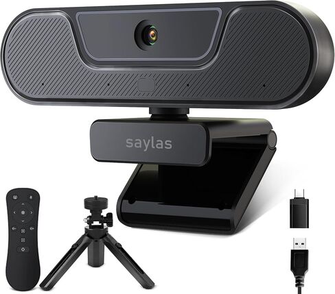 saylas 4K Webcam with Microphone and Speaker, Wide Angle 112°, Remote Control, Autofocus, Digital Zoom, Privacy Cover, Plug & Play Web Streaming Camera for Computer, USB Webcam for Pc in Saudi Arabia