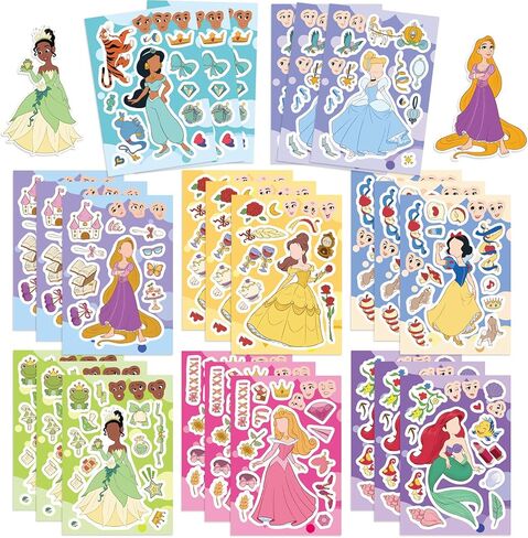 24 Sheets Cute Princess Stickers for Teens Make Your Own Cartoon Character Sticker Make a Face Stickers for Teens, Rewards Movies Themed Art Craft Party Supplies (Princess) in Kuwait