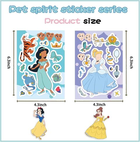 24 Sheets Cute Princess Stickers for Teens Make Your Own Cartoon Character Sticker Make a Face Stickers for Teens, Rewards Movies Themed Art Craft Party Supplies (Princess) in Kuwait