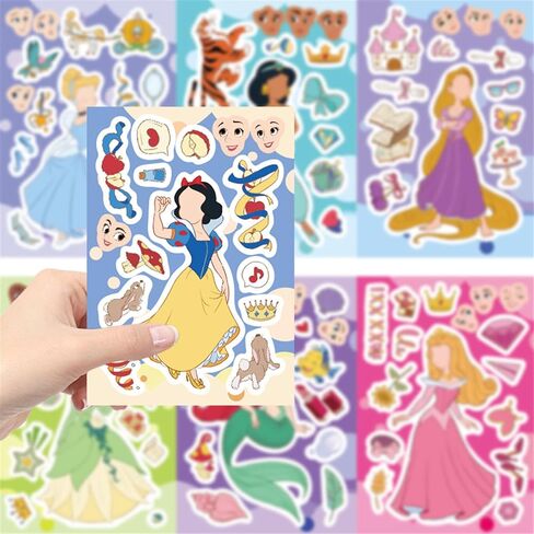 24 Sheets Cute Princess Stickers for Teens Make Your Own Cartoon Character Sticker Make a Face Stickers for Teens, Rewards Movies Themed Art Craft Party Supplies (Princess) in Kuwait