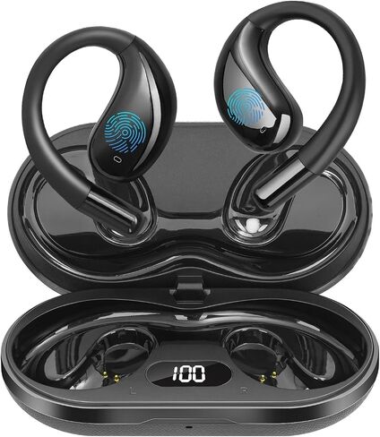 Open Ear Clip Wireless Earbuds Bone Conduction Headphones,Bluetooth 5.4,50H Playtime Stereo Ear Buds,Fast Charging, IPX7 Waterproof Sports Earphones with Earhook for Running，Workouts，Fit Cycling Black in Kuwait