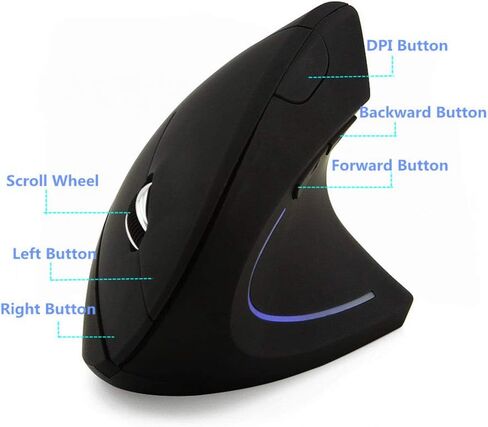 FLY WAY Wireless Bluetooth Vertical Mouse, Ergonomic 800/1200/1600DPI Colorful Backlight Mice with BT CSR 4.0 Receiver, 6 Buttons, for PC Laptop Computer MacBook (Black) in Kuwait