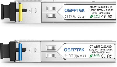 QSFPTEK 1Pair 1.25G SFP WDM SC Bidi Transceiver, 1.25gb Single-Mode Fiber Connector, sfp-wdm-sm 1000base bidi SFP SMF Simplex Fiber Module SMF 1310nm/1550nm DDM, up to 3 km for Cisco in Kuwait