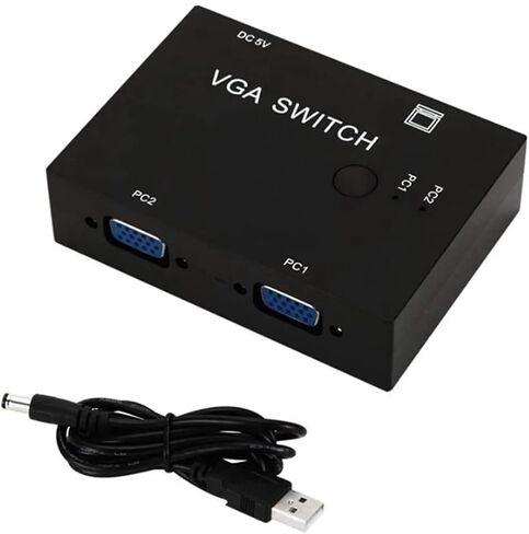 2-Port VGA Switch Box 2 in 1 Out, VGA SVGA XVGA UXGA Monitor Switcher, 2 Computers Share 1 Monitor or 1 Computer to 2 Monitors, No Power Required, Plug & Play, Button Switch in Kuwait