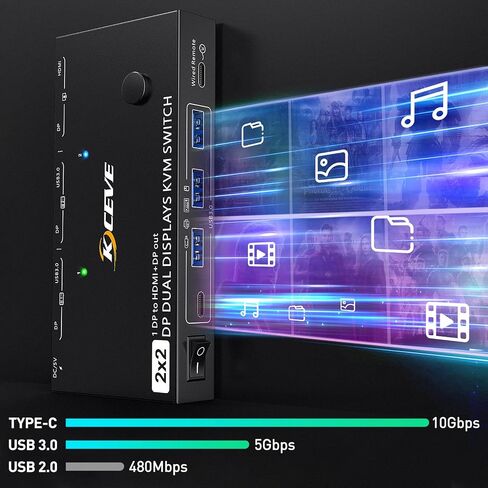 KVM Switch Dual Monitor DisplayPort 1.4 8K@30H 4K@144Hz for 2 Computers,DP1.4 KVM Switch with 3 USB3.0 and 1 USB-C 1 in 2 Out,Backnward Compatible DP1.2 with DP+UBS Cables and Wired Controller in Kuwait