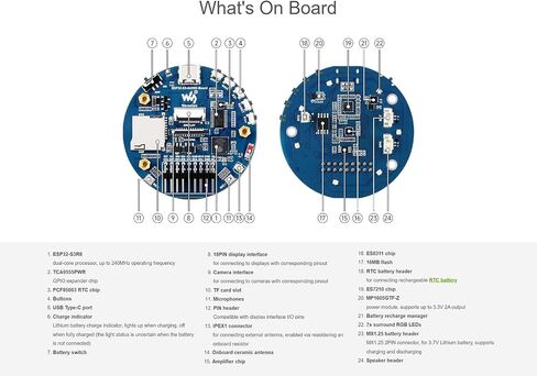 ESP32-S3 AI Smart Speaker Development Board Onboard Dual Microphone Array, AI Speech, Surround RGB Lighting, Supports Connecting External LCD Displays and Cameras, ESP32-S3 Audio Board in Kuwait