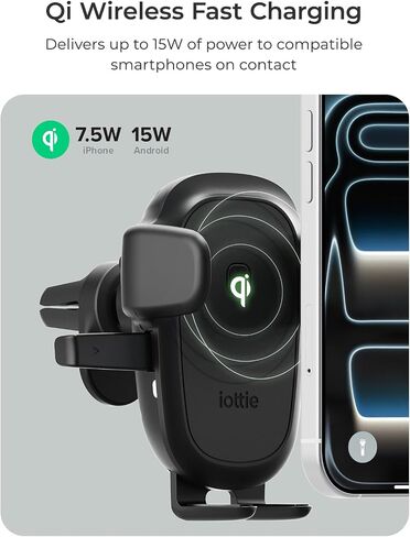 iOttie Easy One Touch Wireless 3 Air Vent Car Mount, Qi Fast Charging Phone Holder, One-Handed Auto Clamp, Secure Vent Clip, Adjustable Viewing for iPhone 12-17, Galaxy & Smartphones in Kuwait