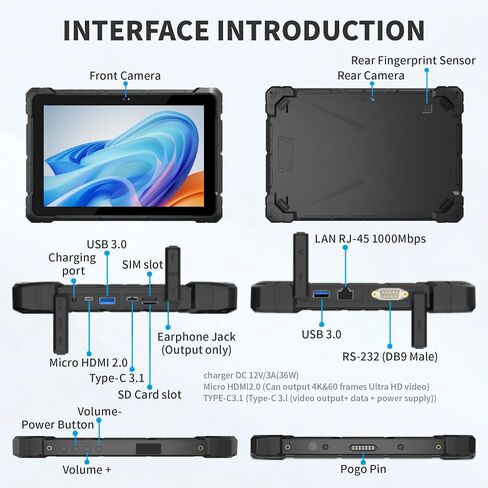 HIGOLE PC Rugged Tablet J4105, 10.1 Inch Win 11 Pro 8GB RAM/128 GB ROM Rugged Tablet Fingerprint 4G LTE GPS 8000mAh/7.6V Battery,WiFi 5 BT5.0 for Enterprise Mobile Field Work in Kuwait