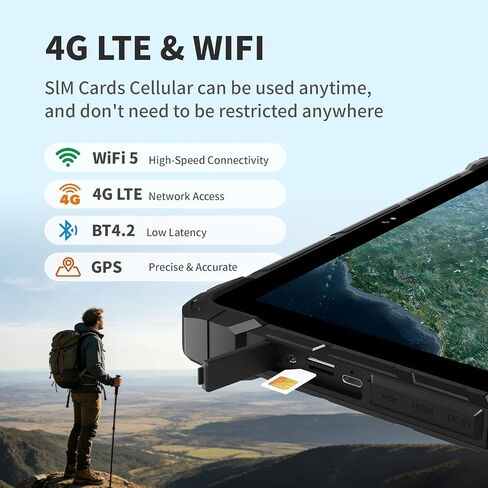 HIGOLE PC Rugged Tablet J4105, 10.1 Inch Win 11 Pro 8GB RAM/128 GB ROM Rugged Tablet Fingerprint 4G LTE GPS 8000mAh/7.6V Battery,WiFi 5 BT5.0 for Enterprise Mobile Field Work in Kuwait
