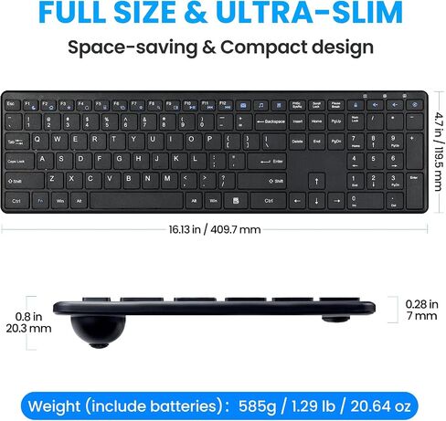 Wireless Keyboard-2.4G USB Ultra Slim Quiet Full Size Matte PC Computer Keyboard,19 Multimedia Keys,Number Pad,Plug&Play,Lag-Free Ergo,Long Battery Life for Desktop,Laptop,Smart TV,MAC,Windows,QWERTY in Saudi Arabia