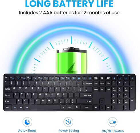 Wireless Keyboard-2.4G USB Ultra Slim Quiet Full Size Matte PC Computer Keyboard,19 Multimedia Keys,Number Pad,Plug&Play,Lag-Free Ergo,Long Battery Life for Desktop,Laptop,Smart TV,MAC,Windows,QWERTY in Saudi Arabia