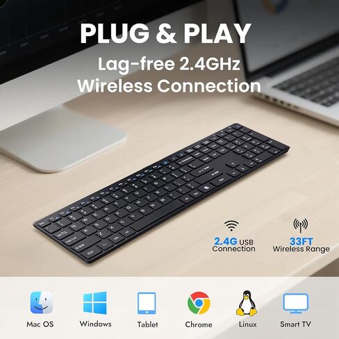 Wireless Keyboard-2.4G USB Ultra Slim Quiet Full Size Matte PC Computer Keyboard,19 Multimedia Keys,Number Pad,Plug&Play,Lag-Free Ergo,Long Battery Life for Desktop,Laptop,Smart TV,MAC,Windows,QWERTY in Saudi Arabia