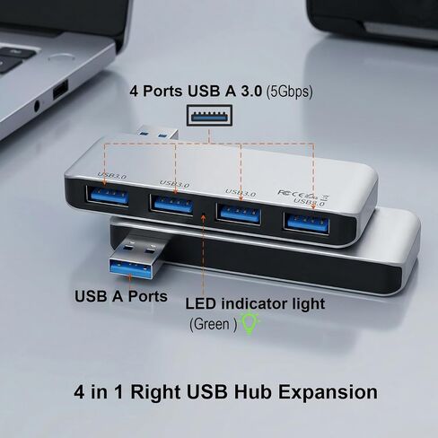Right Side USB 3.0 Hub, 4-Port Cable-Free USB Splitter for Laptop, Direct-Plug Design, Compatible with MacBook, Laptops, Surface, Flash Drive, HDD and USB More in Kuwait
