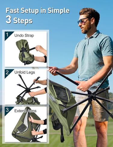 Docusvect Swivel Portable Camping Chair for Adults, Fast Setup, Lightweight & Small Folding Chair with Cup Holder, Side Pocket and Carry Bag - Support 330 LBS in Saudi Arabia