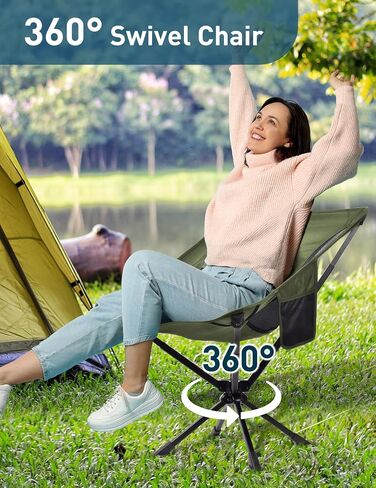 Docusvect Swivel Portable Camping Chair for Adults, Fast Setup, Lightweight & Small Folding Chair with Cup Holder, Side Pocket and Carry Bag - Support 330 LBS in Saudi Arabia