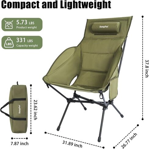 SUNNYFEEL Oversized High Back Padded Camping Chair, Portable Folding Outdoor Chair, Sturdy Camping Chair, Ultralight Compact Chair for Camping, Beach, Festival, Travel, Patio (Army Green) in Saudi Arabia