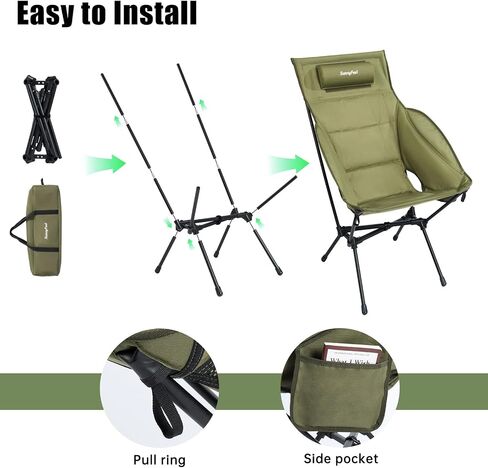 SUNNYFEEL Oversized High Back Padded Camping Chair, Portable Folding Outdoor Chair, Sturdy Camping Chair, Ultralight Compact Chair for Camping, Beach, Festival, Travel, Patio (Army Green) in Saudi Arabia